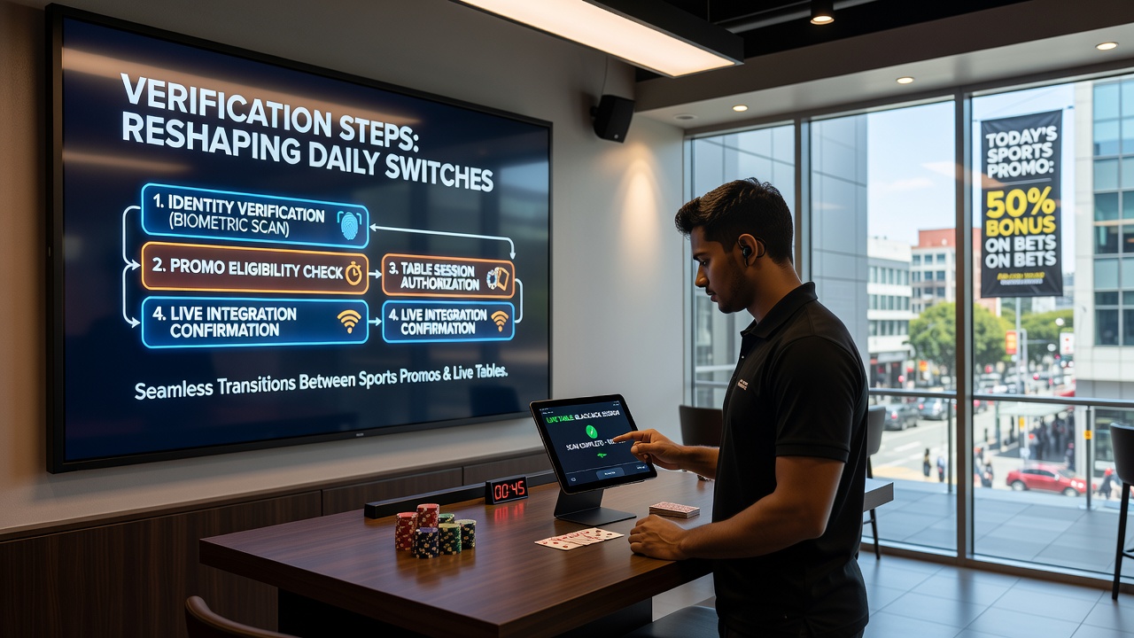 Smartphone-Display mit Verifizierungsablauf zwischen Sport- und Casino-Sessions